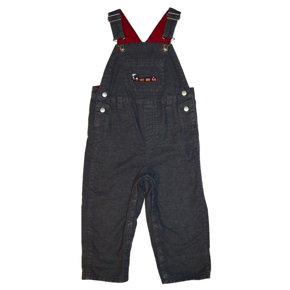 EUC Gymboree Toddler Boys Size 18 24 Months Gray Train Overalls Coveralls